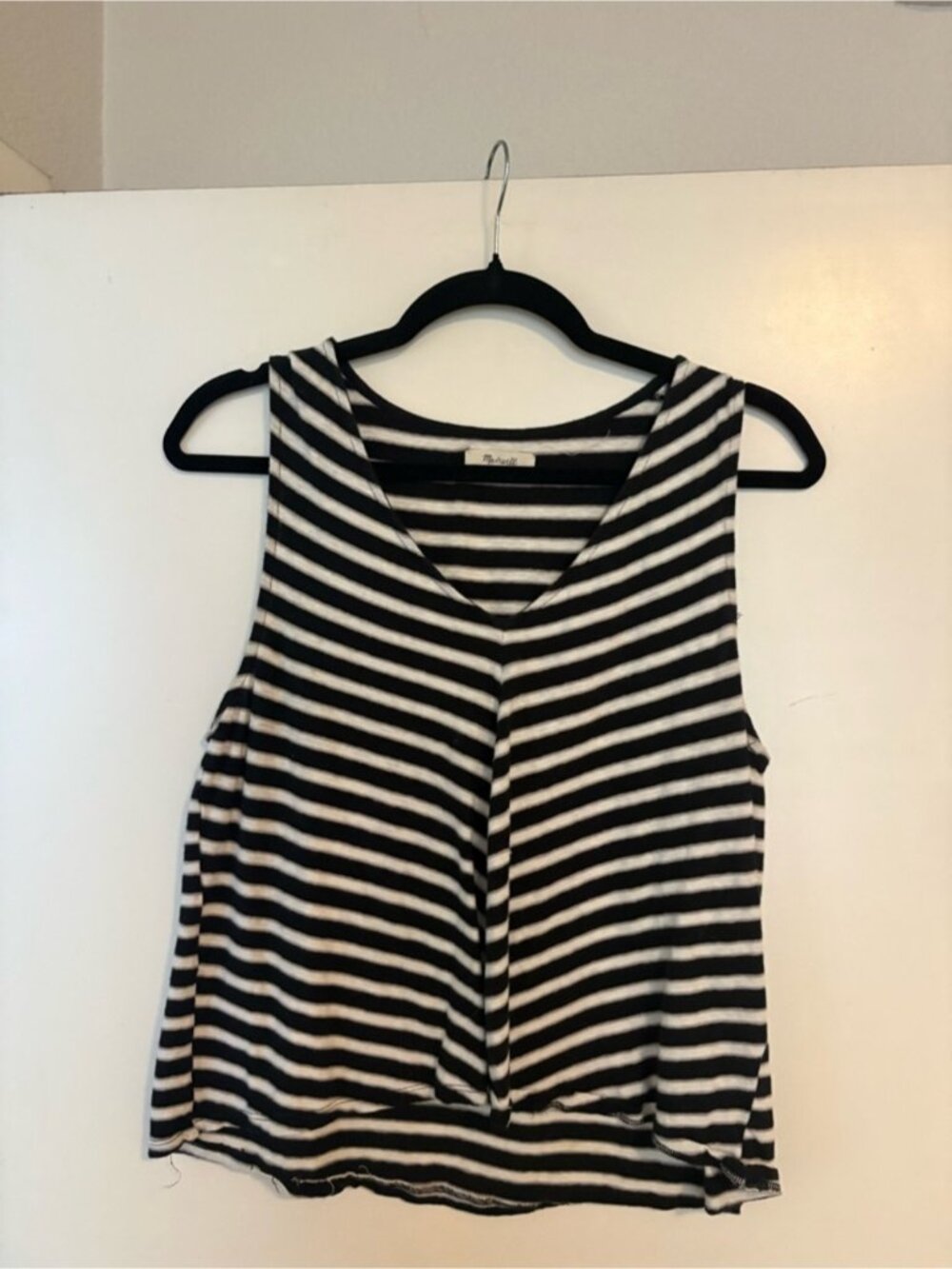 Striped Black and White Sleeveless V-Neck Tank Top